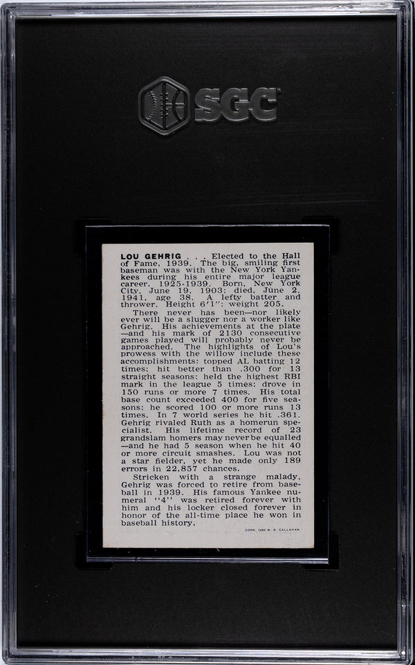 Lou Gehrig 1950-56 Callahan HOF SGC 7.5