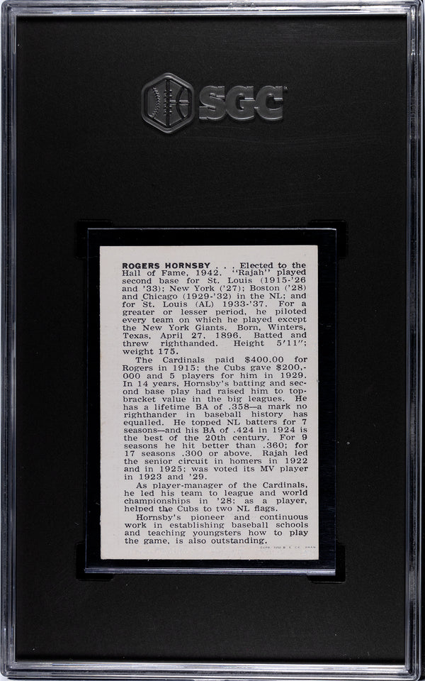 Rogers Hornsby 1950-56 Callahan HOF SGC 8
