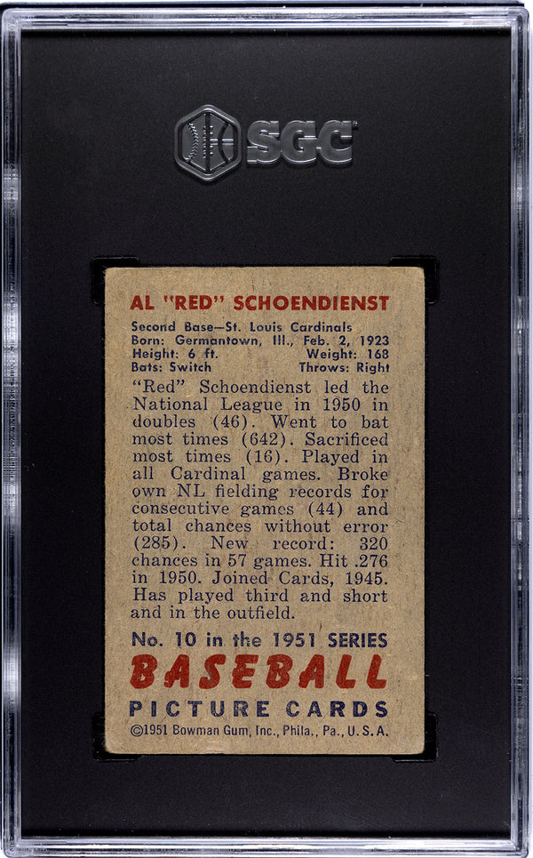 Red Schoendienst 1951 Bowman Card #10 SGC 3