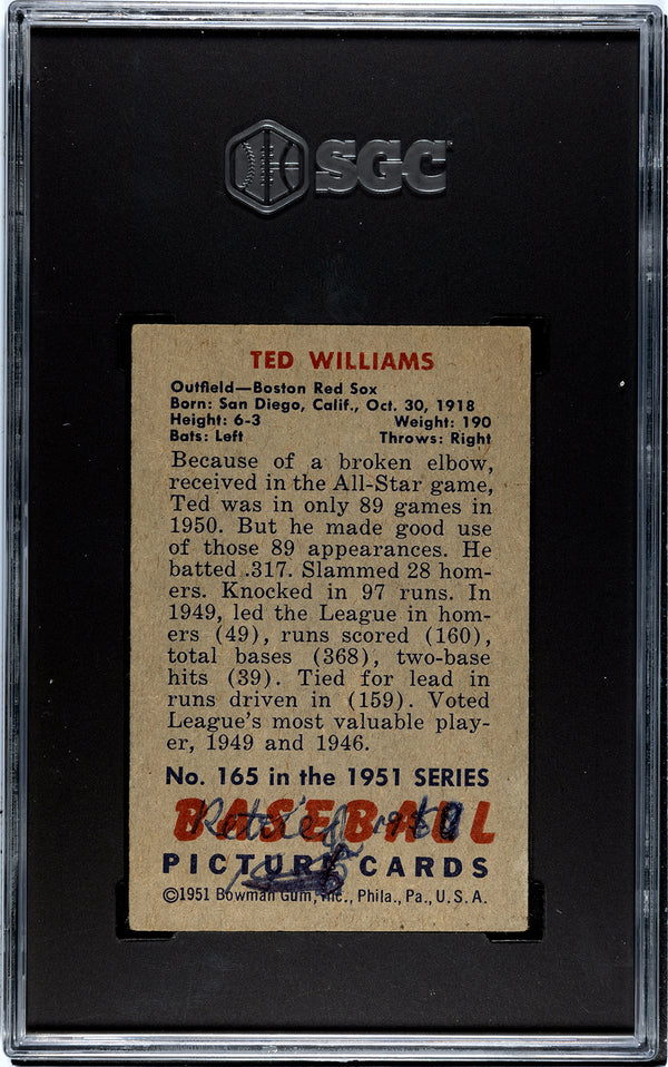 Ted Williams 1951 Bowman Card #165 SGC 1