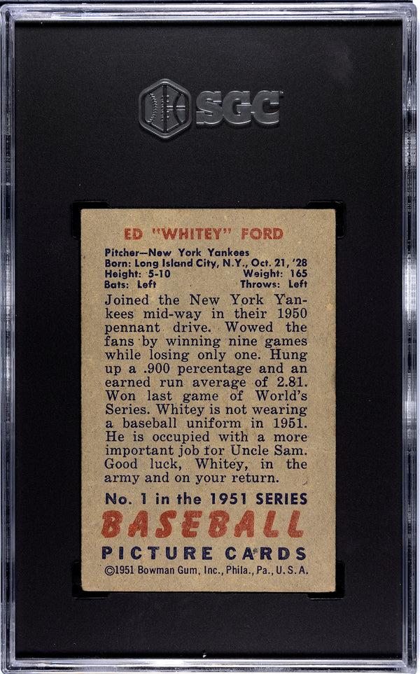 Whitey Ford 1951 Bowman Rookie Card #1 SGC 2