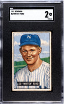 Whitey Ford 1951 Bowman Rookie Card #1 SGC 2