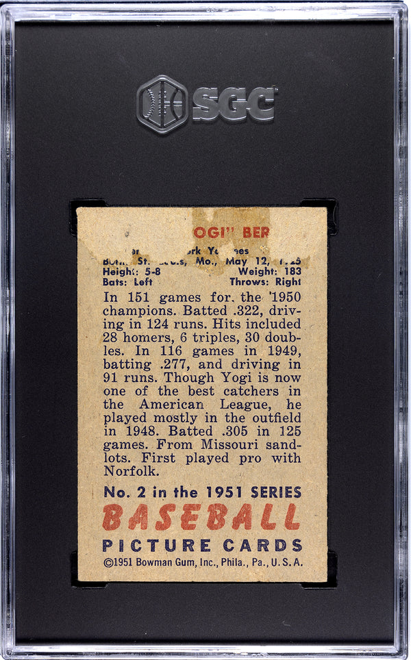 Yogi Berra 1951 Bowman Card #2 SGC Authentic