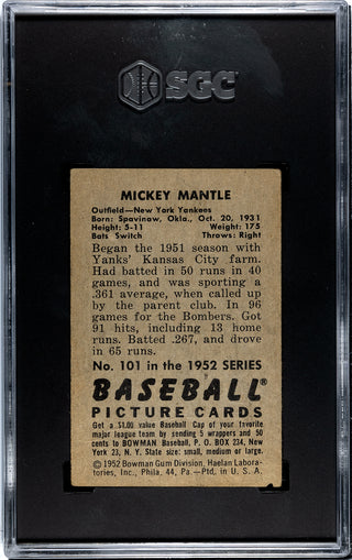 Mickey Mantle 1952 Bowman Card #101 (SGC 1)