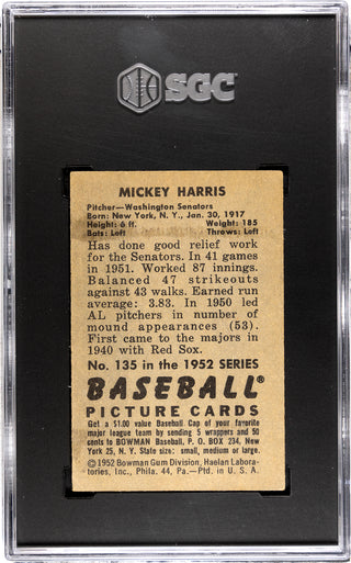 Mickey Harris 1952 Bowman #135 SGC 4.5