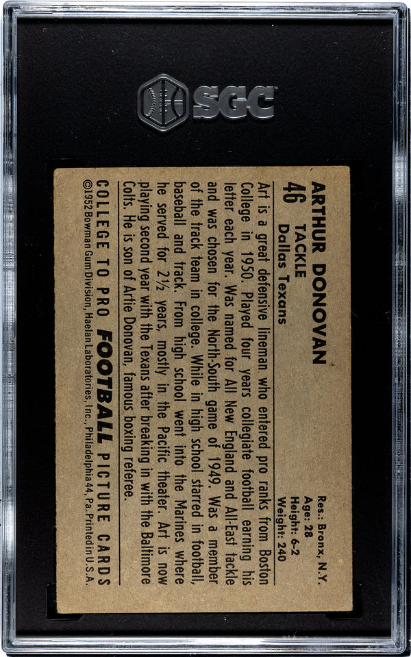 Art Donovan 1952 Bowman Large Card #46 SGC 3