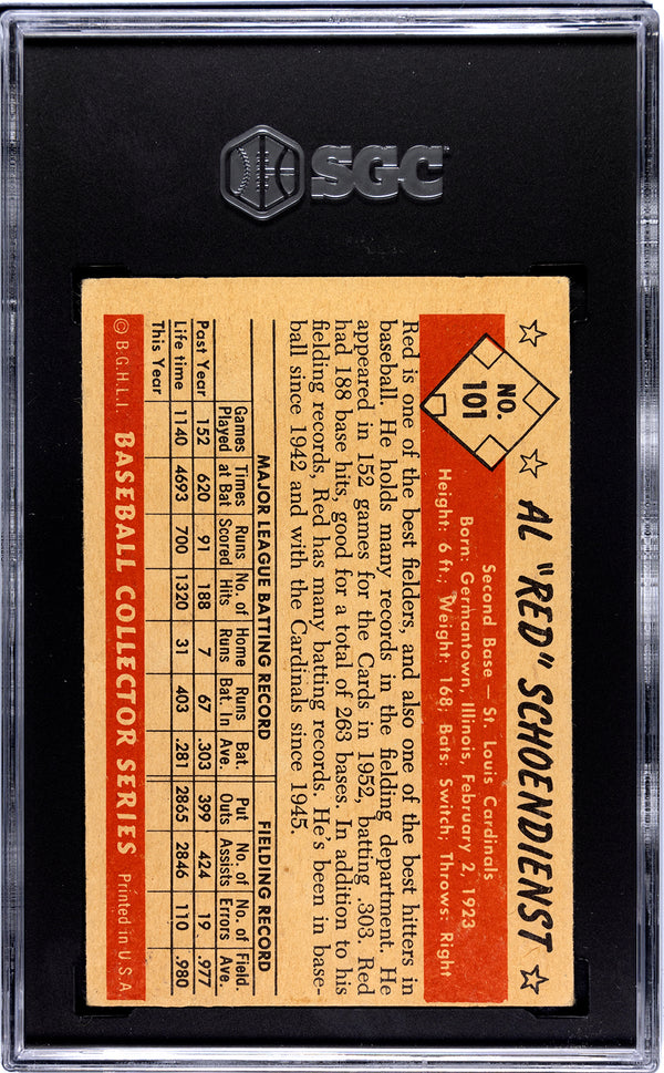 Red Schoendienst 1953 Bowman Color Card #101 SGC 2.5