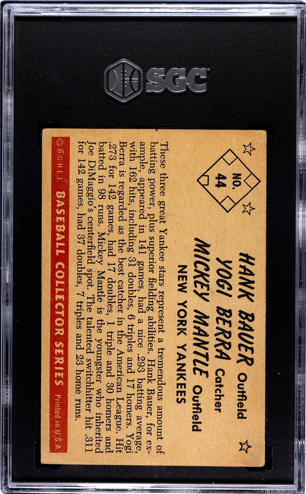 Hank Bauer Yogi Berra Mickey Mantle 1953 Bowman Color #44 SGC 1.5