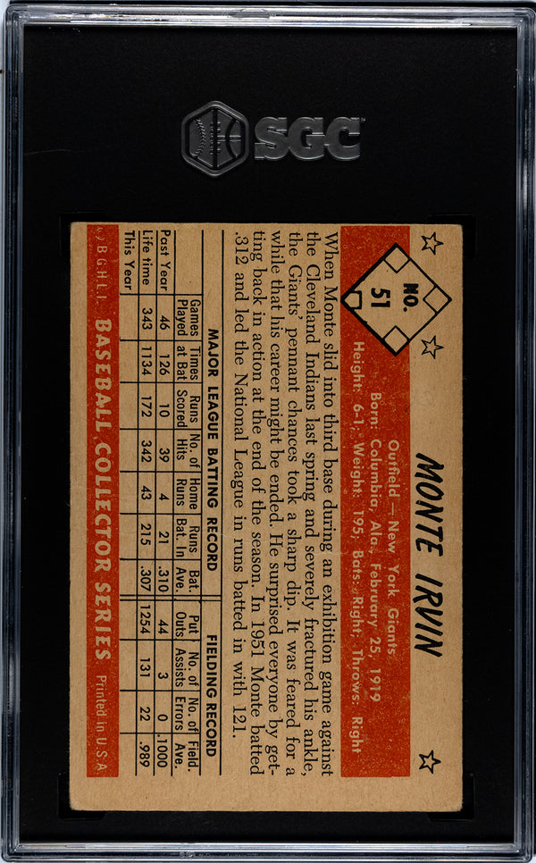 Monte Irvin 1953 Bowman Color Card #51 SGC 1.5