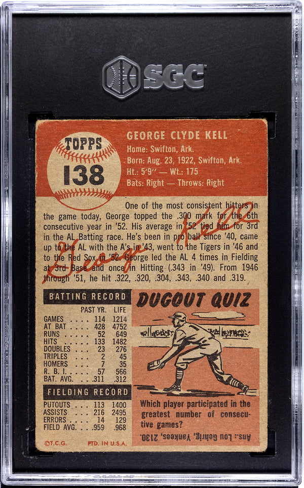 George Kell 1953 Topps Card #138 SGC 3