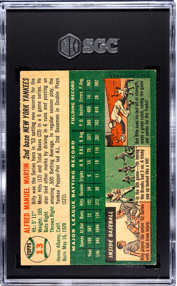 Billy Martin 1954 Topps Card #13 SGC 4.5