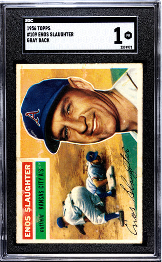 Enos Slaughter 1956 Topps Gray Back Card #109 SGC 1