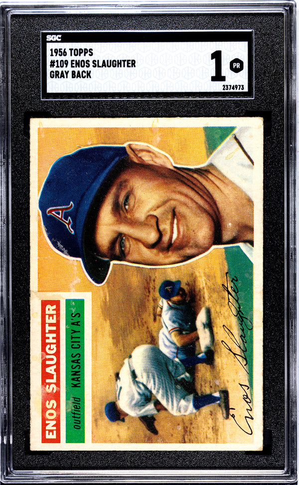 Enos Slaughter 1956 Topps Gray Back Card #109 SGC 1