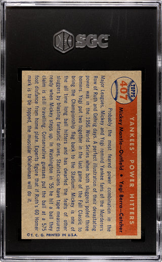 Yankees' Power Hitters Mantle, Berra 1957 Topps Card #407 (SGC 3)