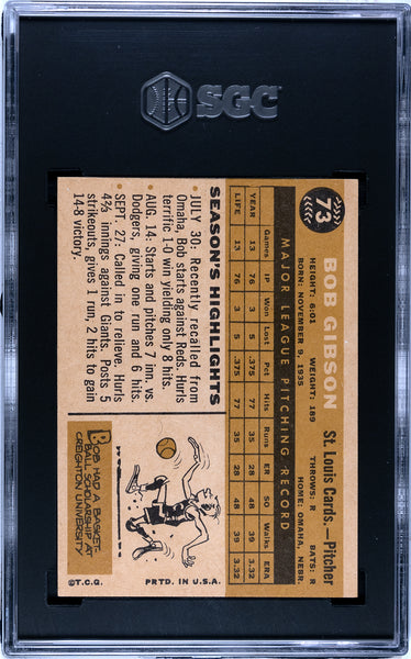 1960 Topps #73 Bob Gibson St. Louis Cardinals Baseball Card Sgc 5 Ex