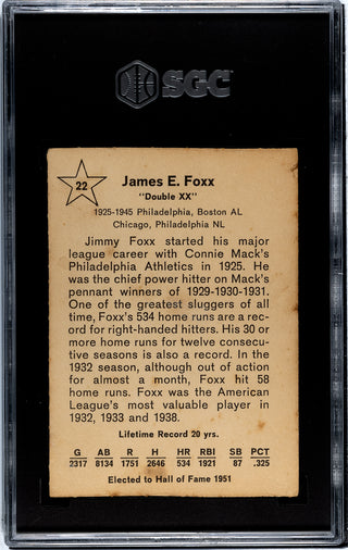 Jimmy Foxx 1961 Golden Press Card #22 SGC 3