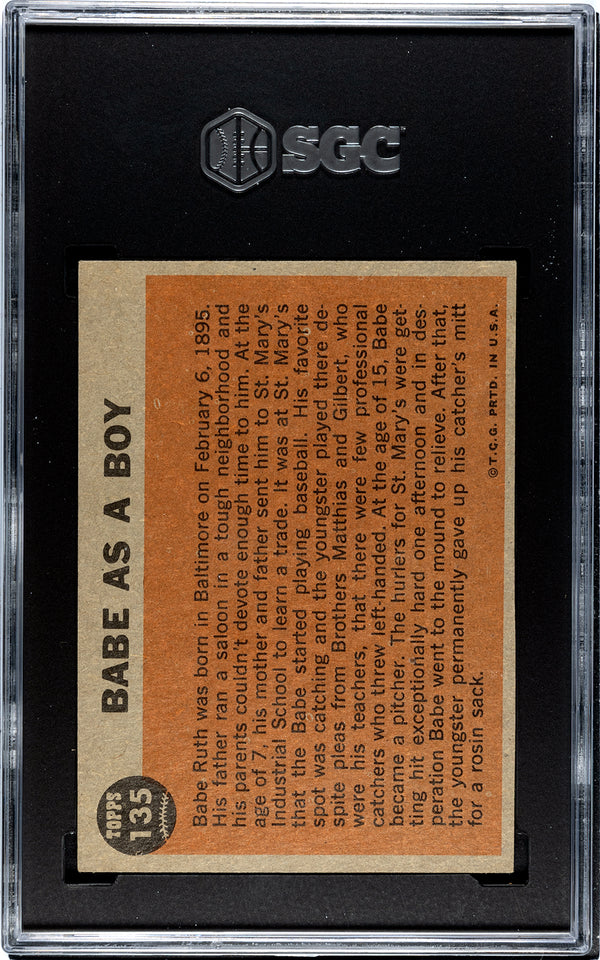 1962 Topps "Babe As A Boy" Babe Ruth Special Card #135 SGC 4