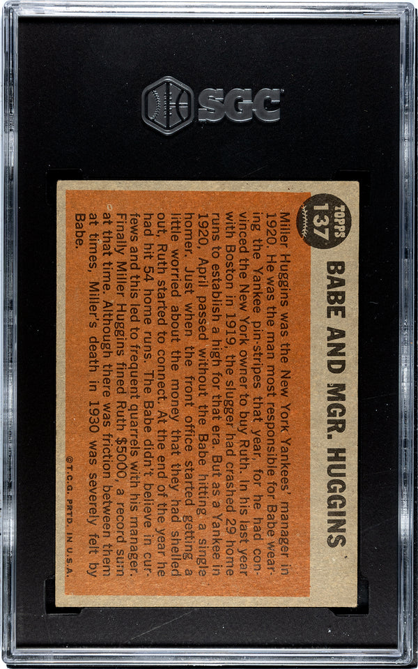 1962 Topps "Babe And Mgr. Huggins" Babe Ruth Special Card #137 SGC 4