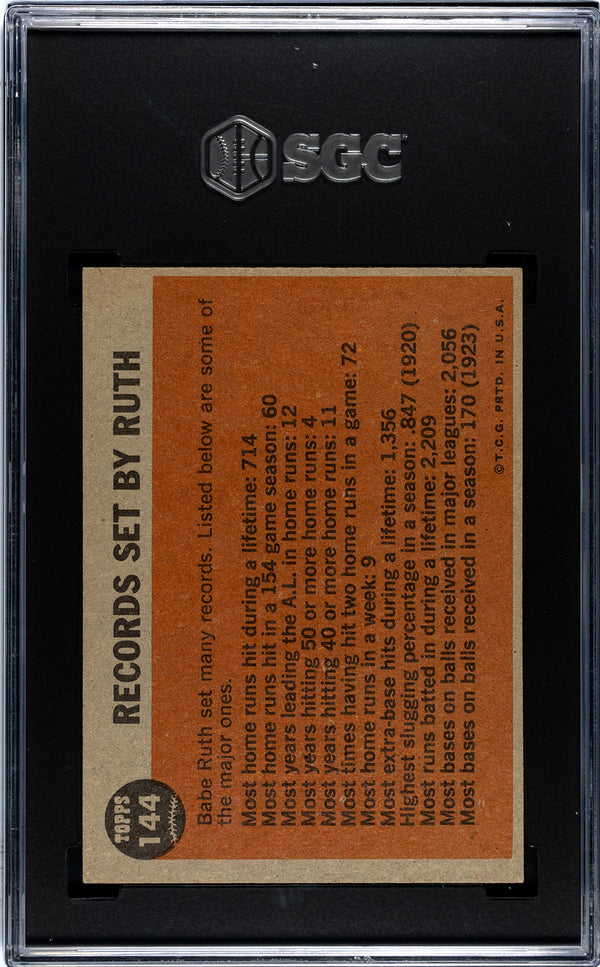1962 Topps Babe Ruth Special Farewell Speech Card #144 SGC 6