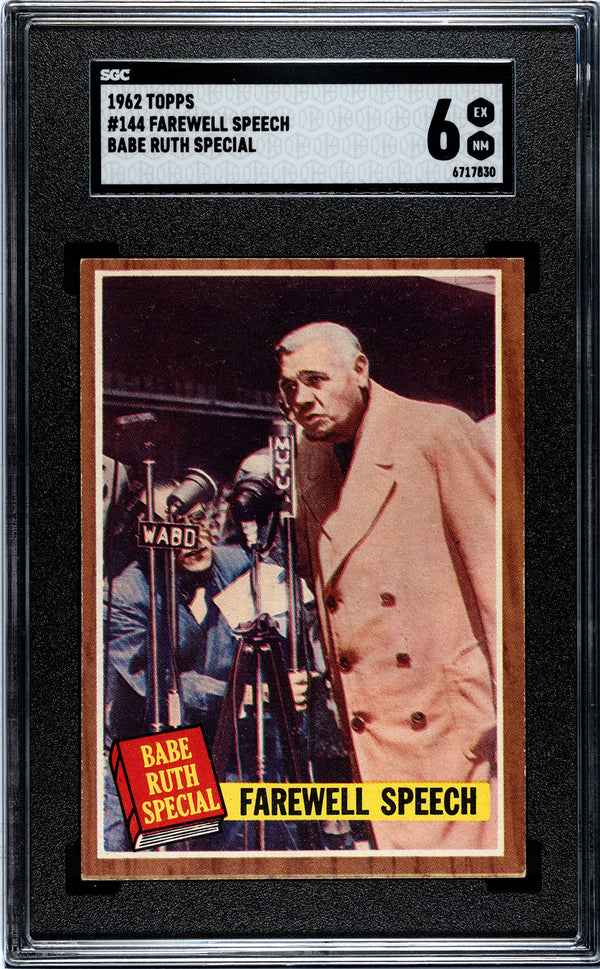1962 Topps Babe Ruth Special Farewell Speech Card #144 SGC 6
