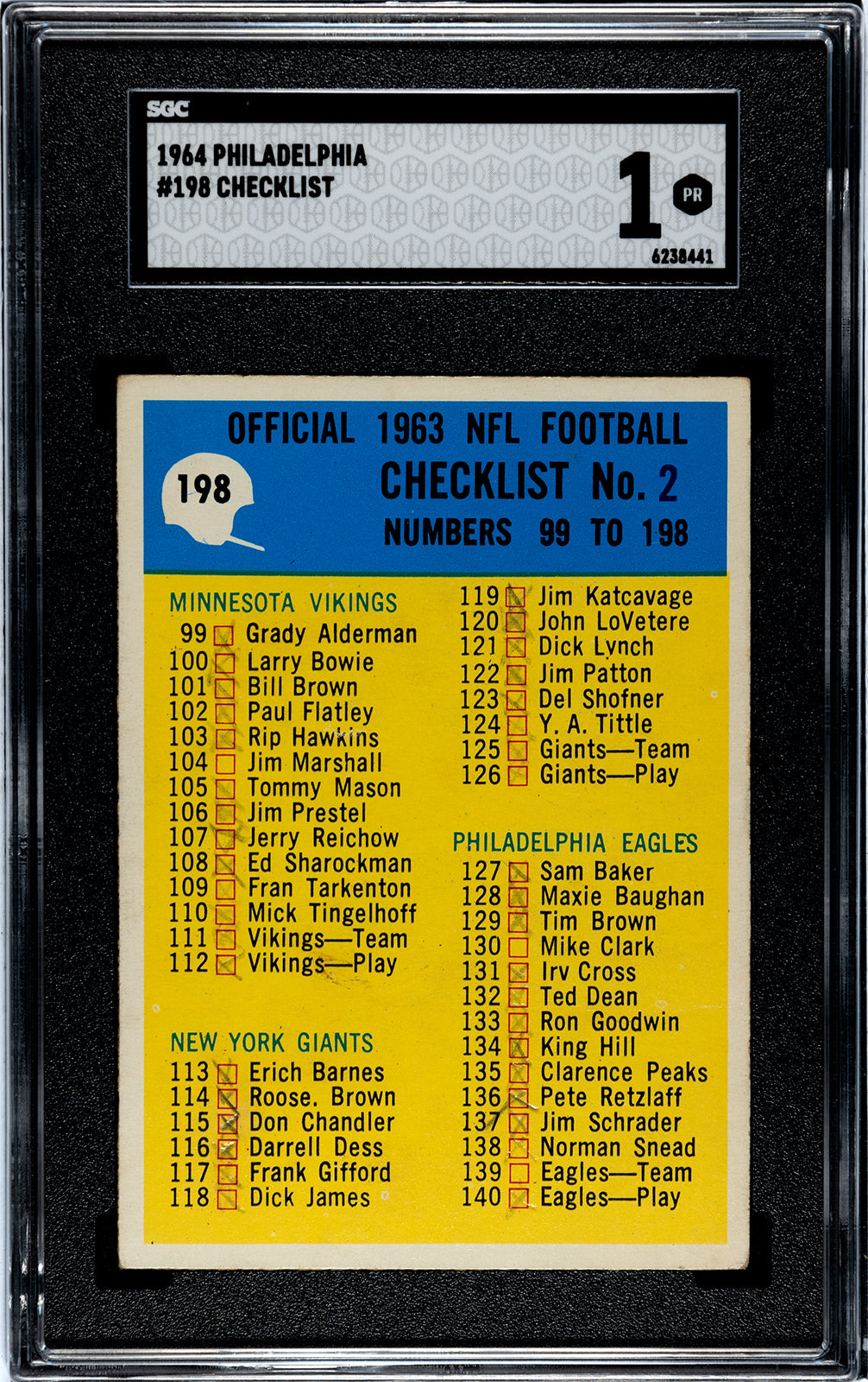 1964 Philadelphia Checklist #198 SGC 1 | Hollywood Collectibles