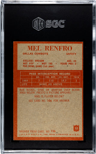 Mel Renfro 1965 Philadelphia #53 SGC 6.5
