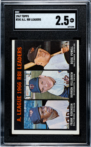 Robinson, Killebrew, Powell AL RBI Leaders 1967 Topps Card #241 SGC 2.5