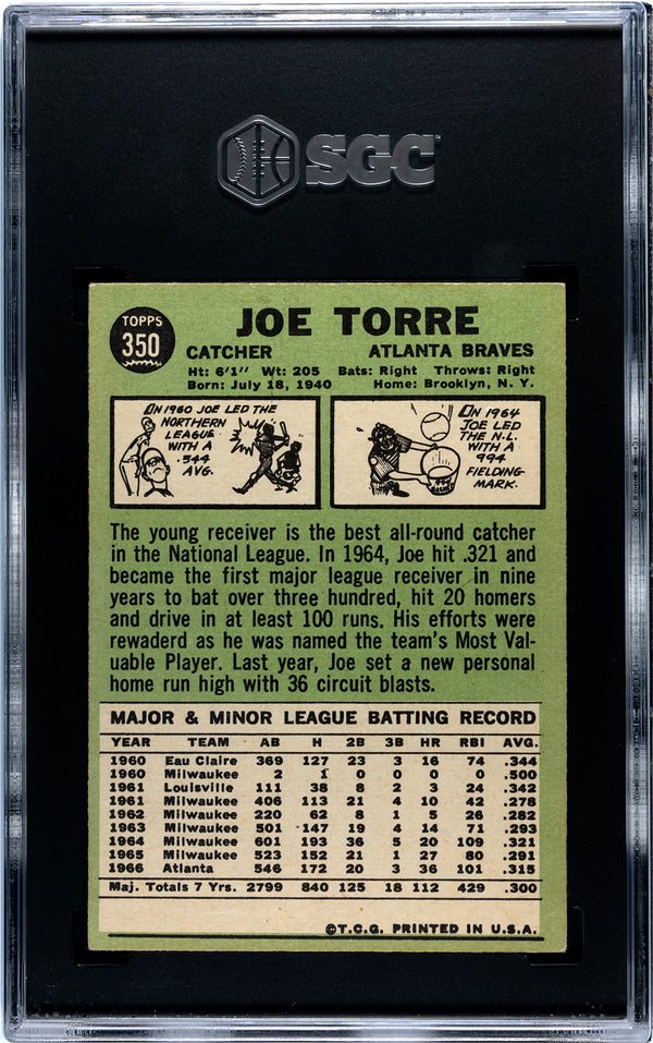 Joe Torre 1967 Topps Card #350 SGC 2