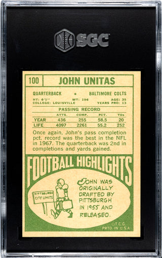 Johnny Unitas 1968 Topps #100 SGC 7