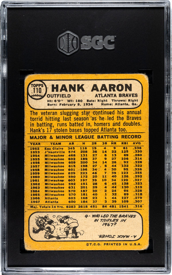Hank Aaron 1968 Topps #110 SGC 1