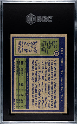Ted Hendricks 1972 Topps #93 SGC 5