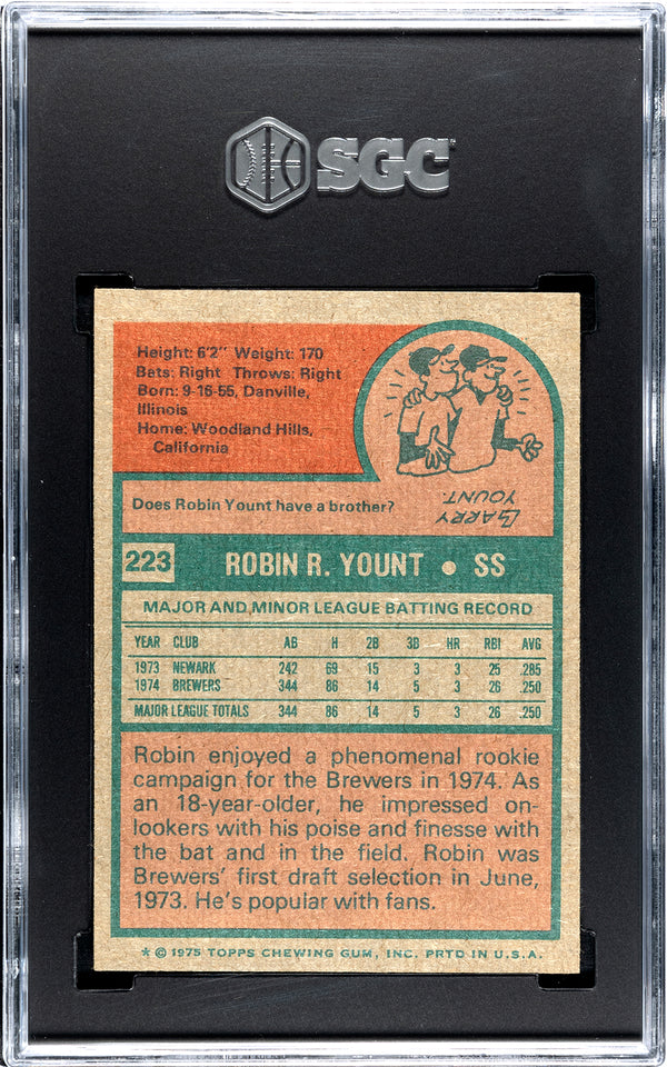 Robin Yount 1975 Topps #223 SGC 5