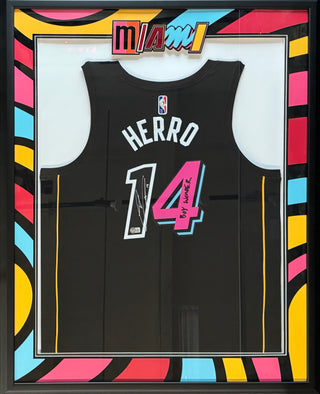 Tyler Herro Autographed Framed Miami Heat Mash Up Jersey (Beckett)