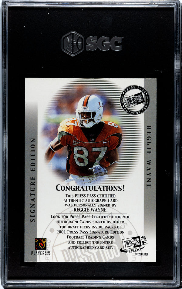 Reggie Wayne 2001 Press Pass SE Autograph Bronze Rookie Card SGC 8 Auto 10