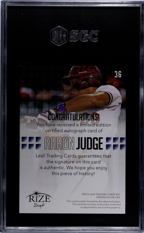 Aaron Judge 2013 Leaf Rize Autographed Black #36 SGC 9