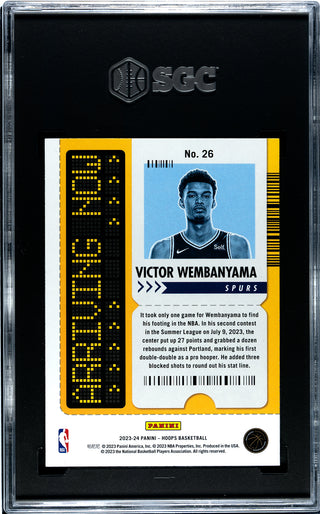 Victor Wembanyama 2023-24 Panini Hoops Arriving Now #26 SGC 9.5