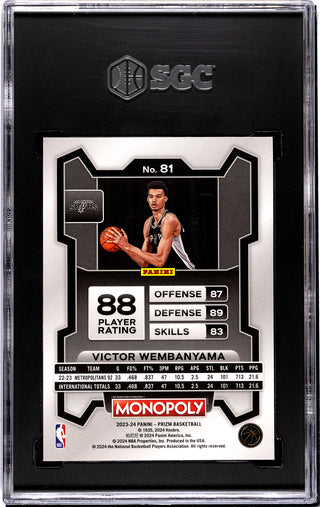 Victor Wembanyama 2023-24 Panini Prizm Monopoly #81 SGC 9.5 Card