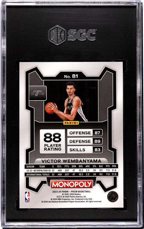 Victor Wembanyama 2023-24 Panini Prizm Monopoly #81 SGC 9.5 Card
