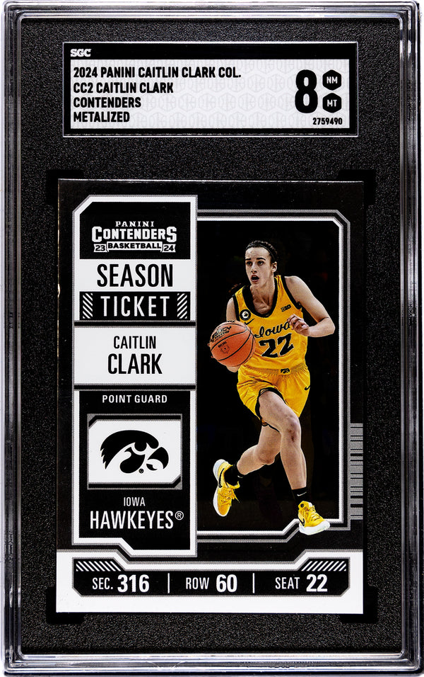 Caitlin Clark 2024 Panini Clark Collection #CC2 Contenders Metalized SGC 8