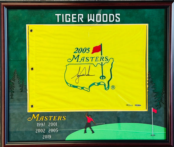 Tiger Woods Autographed Framed 2005 Masters Flag (UDA) #28/500