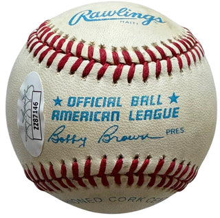 Joe DiMaggio Autographed American League Bobby Brown Baseball (JSA)