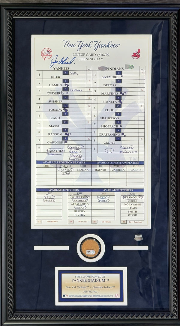 Joe Girardi Signed 2009 Yankees Opening Day Replica Line Up Card Framed (MLB/Steiner)