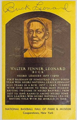 Buck Leonard Autographed Hall of Fame Plaque Postcard