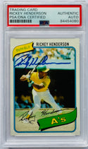 Rickey Henderson Autographed 1980 Topps Rookie Card #482 (PSA)