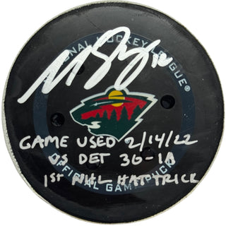 Matthew Boldy Minnesota Wild Authentic Signed Game Used Puck (Fanatics)