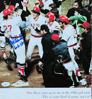 Carlton Fisk Autographed 11x11 Baseball Magazine page (JSA)