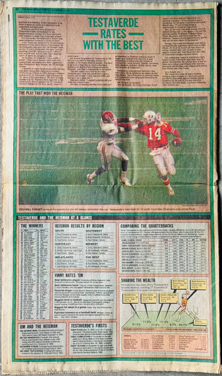 Vinny Testaverde Autographed The Miami Herald Newspaper December 7 1986