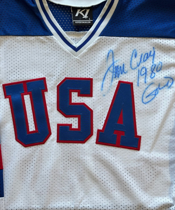 Jim Craig Signed Twice Team USA Ice Hockey Jersey (JSA)