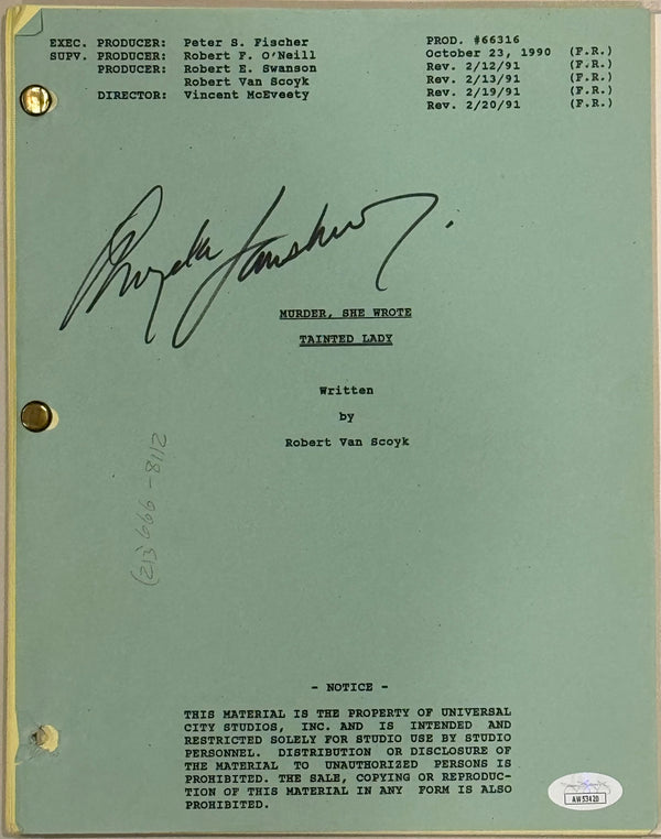 Angela Lansbury Signed Murder She Wrote Autographed Script Tainted Love (JSA)