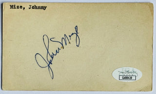 Johnny Mize Autographed 3x5 Index Card (JSA)